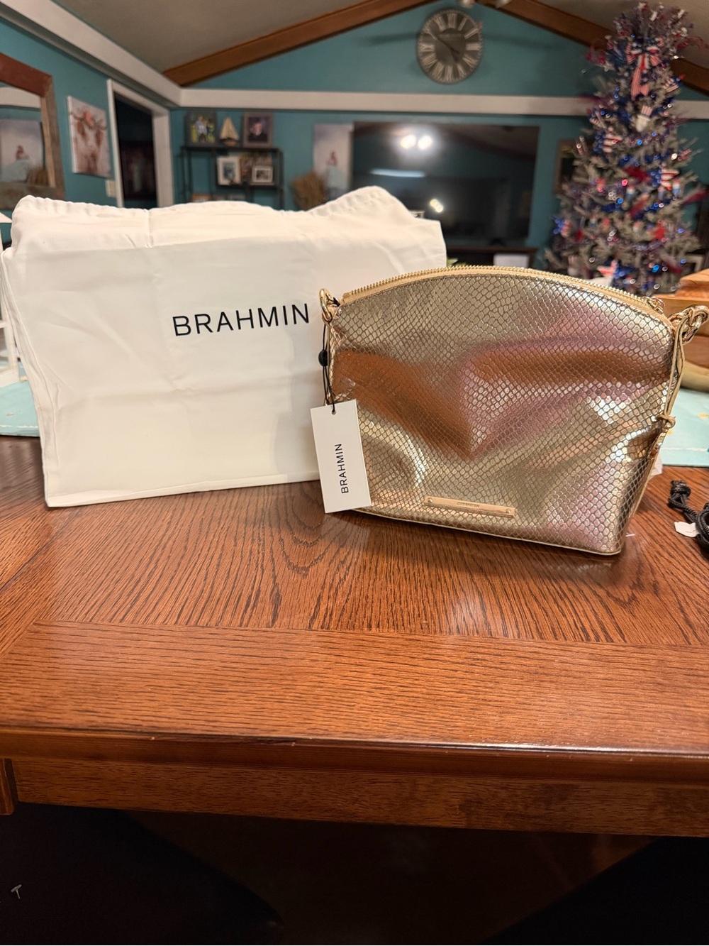 Brahmin Metallic Gold Textured Dome Crossbody